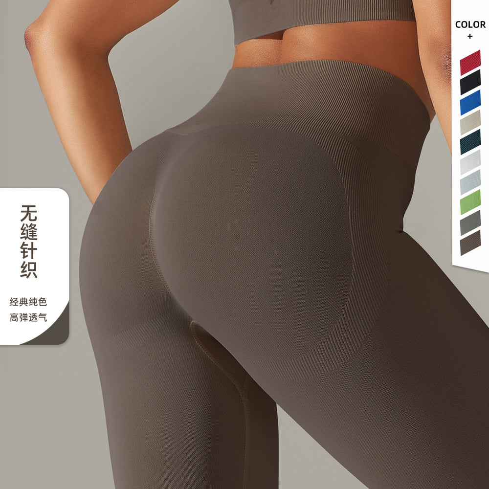 fashion tight seamless knitting hip lifting high waist abdominal pure color yoga pants sports running fitness nine-point pants
