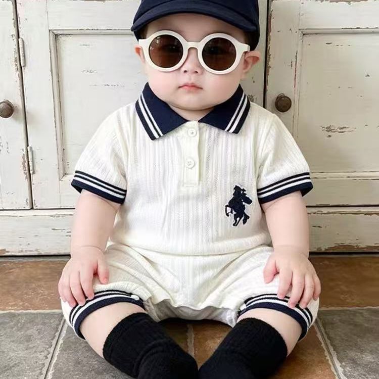 Summernew arrivalk-style baby style polo collar short-sleeved khaki baby boy outwear romper super cute one-piece