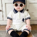 Summernew arrivalk-style baby style polo collar short-sleeved khaki baby boy outwear romper super cute one-piece