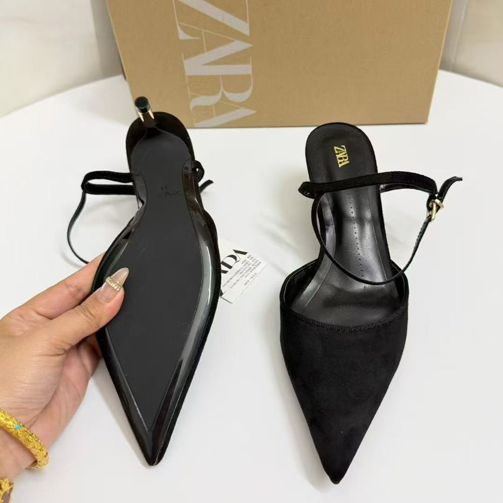 Za's 2026 new women's shoes: low-heeled, elegant, socialite-style pumps with closed toe, low-cut, back-strap detail – fashionable and versatile