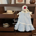 【dropshipping】girls'  new korean style summer sweet bow dress - plaid cute baby tulip dress