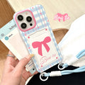 Suitable for iphone16pro card holder lanyard penguin painting mobile phone case apple x/13 bow tpu protective cover