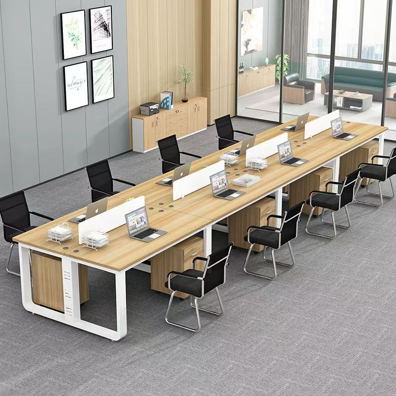 Modern minimalist office desk and chair set - computer desk, office partition, and long table for employees
