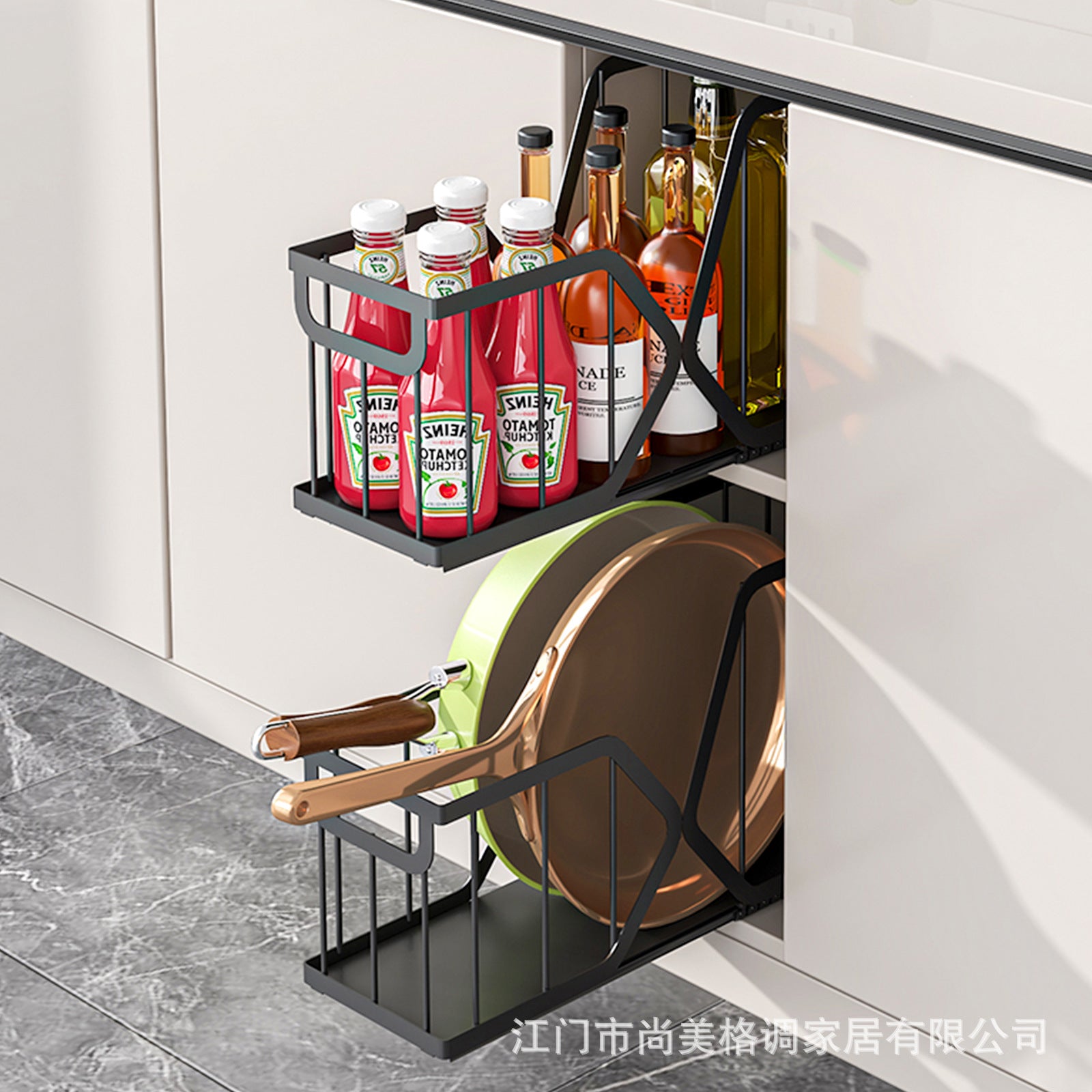 Household Kitchen Pot Storage Box Cabinet Pull Basket Seasoning Storage Drawer Organize Basket Pull Down Sink Shelf