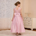 Custom-made girls' formal dresses for export: v-neck, bow accent, long princess dress for mid-to-large children, european and american style satin skirt