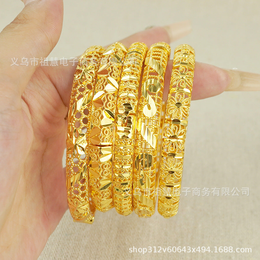 Gold plated bangle ethiopian women's luxury sparkling bracelet middle eastern wedding dubai bridal party gift