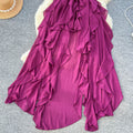 Vacation style halterrufflesdress women's summerk-style high waist a-line asymmetrical long skirt work clothing outfit