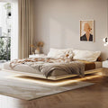 Wabi-sabi style floating bed without bedside, master bedroom designer suspended hotel b&b genuine leather double bed wholesale