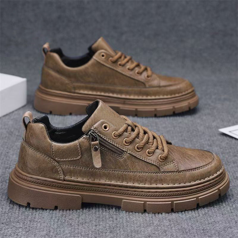 Men's spring new arrivals: men's athletic & casual sneakers - versatile, waterproof, non-slip black leather shoes - leather upper, work-ready trendy footwear