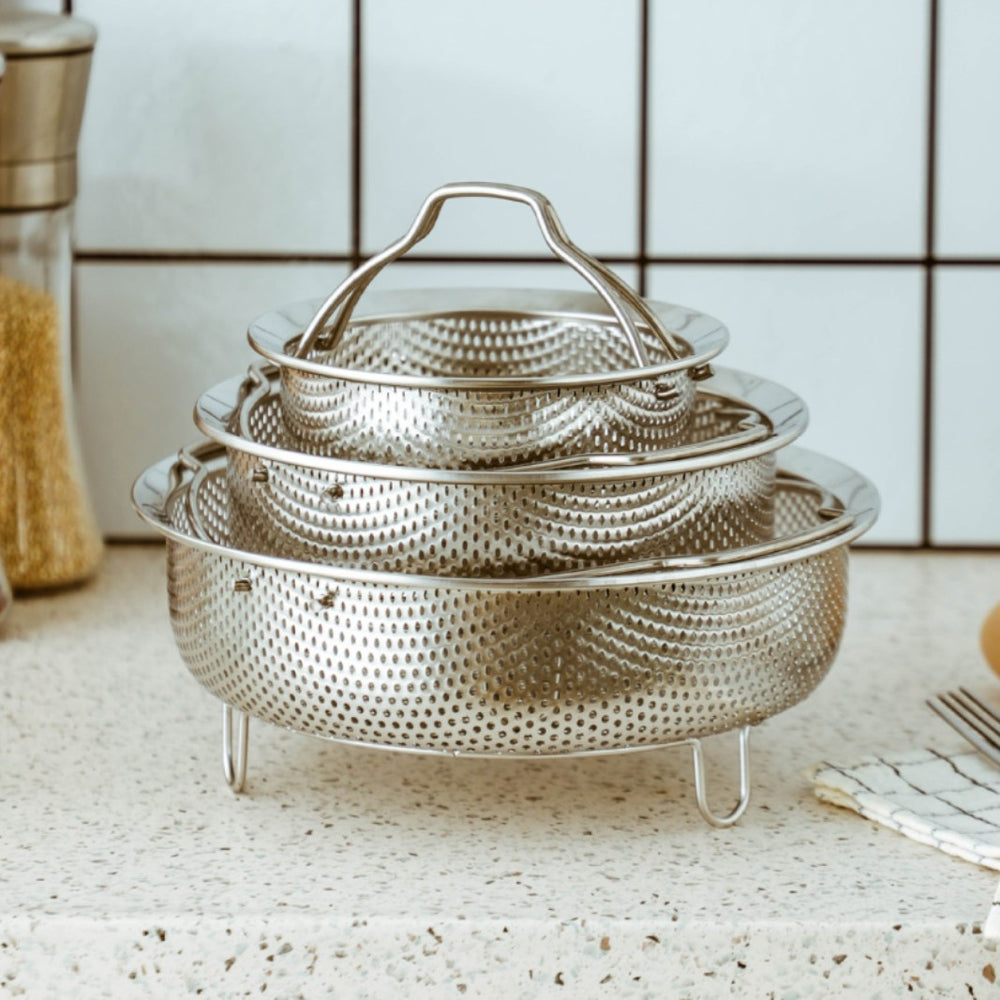 Multifunctional 304 stainless steel steamer rack rice washing sieve dense hole drain basket vegetable washing basket electric rice cooker water-proof steaming grid