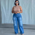 European and american style high-waisted jeans -  cross-border women's fashion trendy multi-pocket straight-leg cargo casual pants