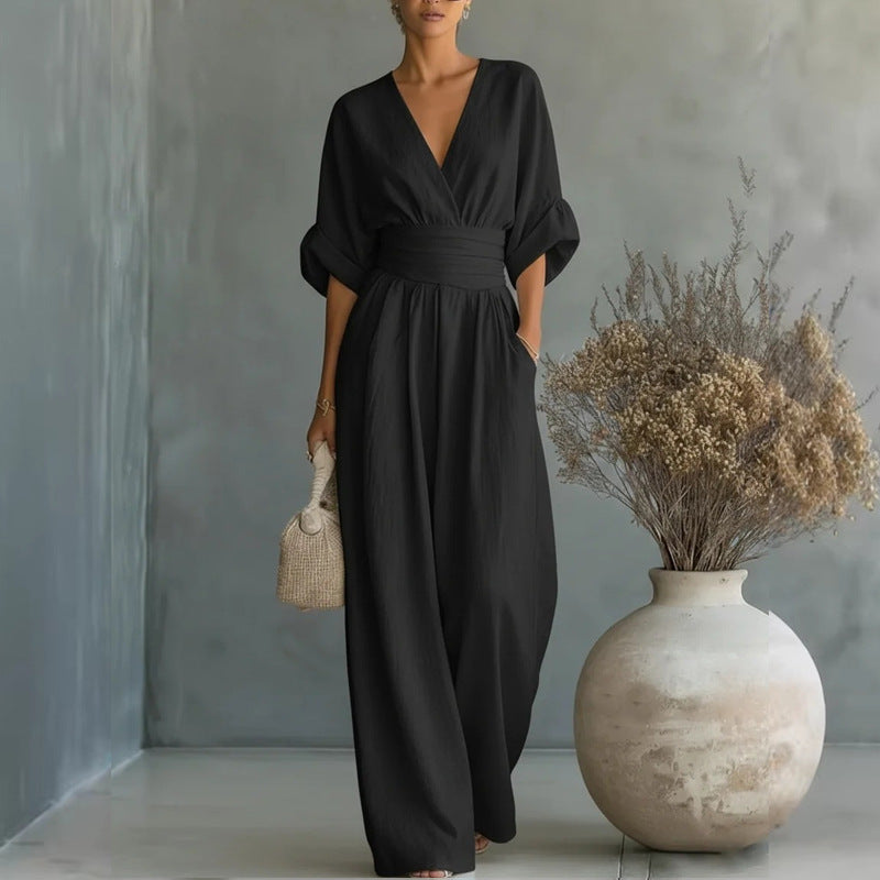 european and american cross-border women's jumpsuit: new summer collection - elegant, figure-flattering v-neck women's romper