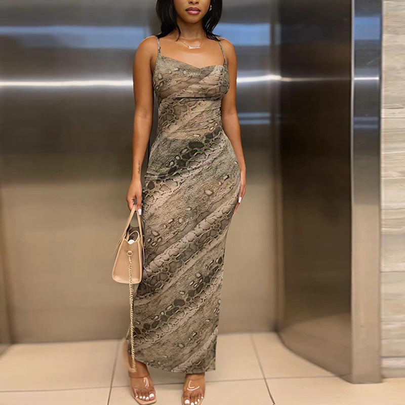 European and american style ins foreign trade women's fashion snake print dress sexy sleeveless cami streetwear dress