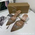 Summer new arrivals 2024: french pointed-toe high heels - mesh, rhinestone-embellished, low-cut, slingback, open-back stiletto sandals for women