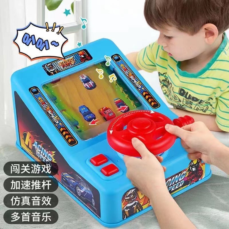 Kids' racing game console - simulated steering wheel, educational adventure, electric sound & light, parent-child driving challenge toy