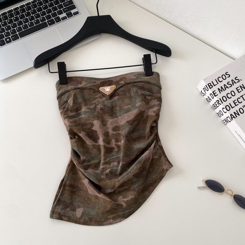 Sexy hot girl style camouflage tube top vest women's summer silm waist slimming lookwork clothing beautiful back suspender tops