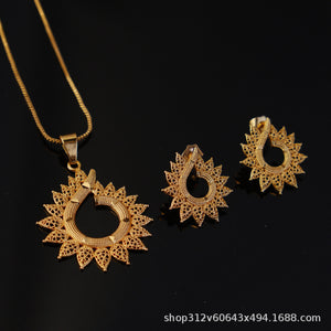 Two-piece set of new middle eastern dubai ethiopian women's pendant, necklace, and earring set, african style, sunflower design