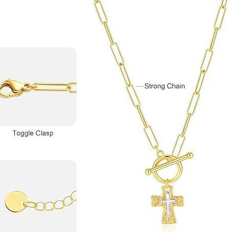 2026 amazon new arrival paperclip ot clasp cross necklace couple's style unique design vintage choker