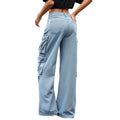 European and american cross-border e-commerce multi-pocket cargo pants,  autumn new collection, high-waisted straight-leg wide-leg denim trousers for women
