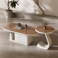 living room home small apartment coffee table oval slate storage solid walnut wood mid-century style with drawer