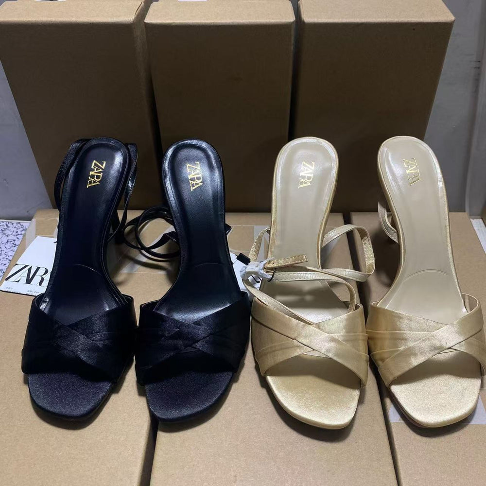 Za2025summernew arrival insfashion catwalk easiest for match pointed toe thin heel toe back hollow one strap casual high