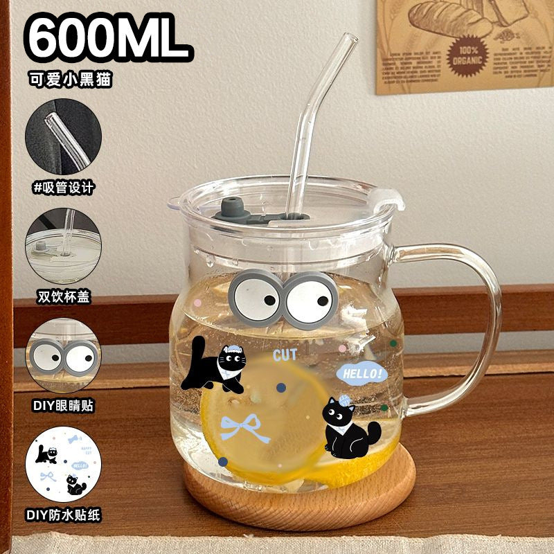 Water cup for women summer high-looking glass cup new arrival fruit tea large capacity straw cup cute mug