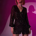 new european and american cross-border  direct sales holiday party fashion sequin long sleeve dress jumpsuit