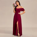 European and american style off-the-shoulder ruffle chiffon maxi dress - women's wedding french dress - high-quality, luxurious evening gown