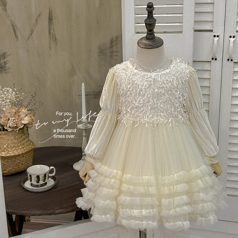 Girls' dress - new autumn  korean style, chic and elegant baby girl fairy princess dress, birthday party gown, trendy tulle skirt