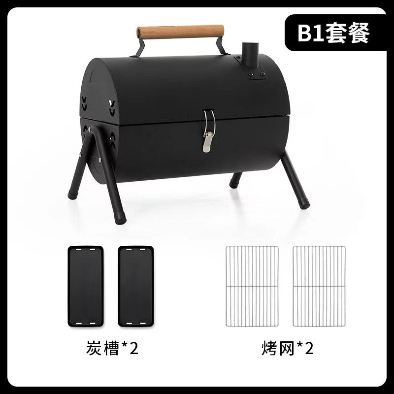 Small portable outdoor bbq grill with collapsible chimney, charcoal camping bbq grill for outdoor cooking and barbecuing