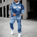 fashiontrendymencasualsuitautum denim effect hooded sports pants sweatshirtsuit wholesale