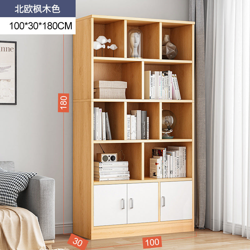 Simple bookshelf floor-to-ceiling against the wall, living room shelf layered storage rack, storage cabinet integrated, simple household bookcase