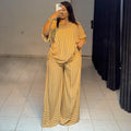 European and american cross-border women's clothing  summer new arrival: casual loose v-neck striped short-sleeve top and wide-leg pants set
