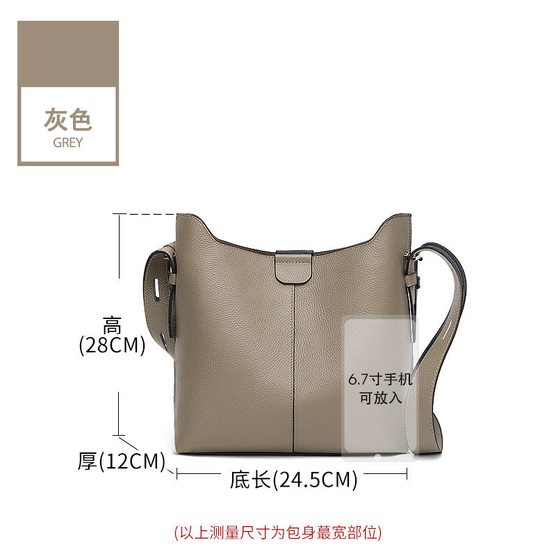 Soft leather bucket bag women's 2025 new autumn commuter versatile cowhide shoulder bag large-capacity casual women's bag