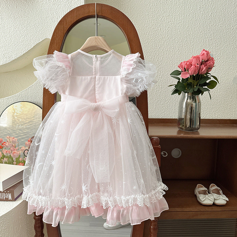 Girls' elsa dress  summer bow princess dress first birthday gown tutu skirt