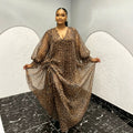 African wedding party dress - colorful leopard print batwing sleeve shirred design robe bubudress