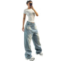 European and american style high-waisted straight-leg jeans -  cross-border women's fashion autumn trend tie-dye wide-leg pants
