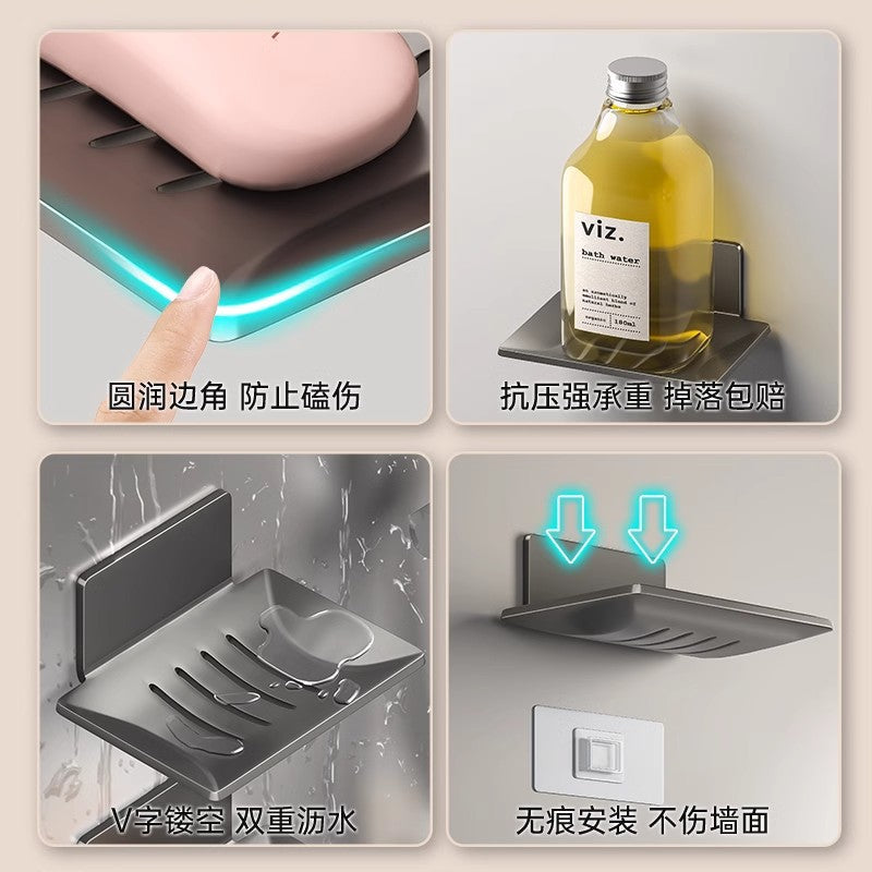 Gun Gray Bathroom Soap Box Space Aluminum Creative Drain No Punching Soap Dish Bathroom Shelf Wall Mounted