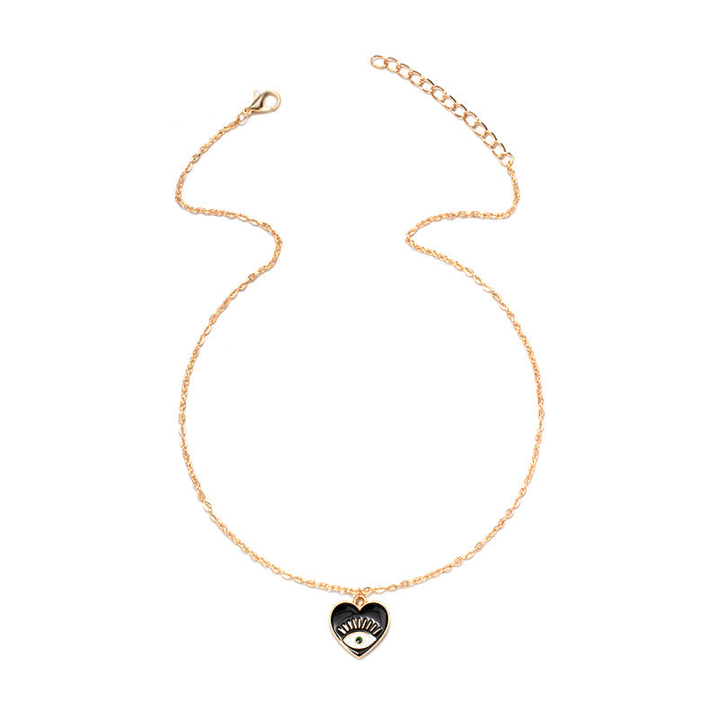 European and american new jewelry gold plated enamel heart devil's eye necklace socialite street style fashion unique clavicle chain for women