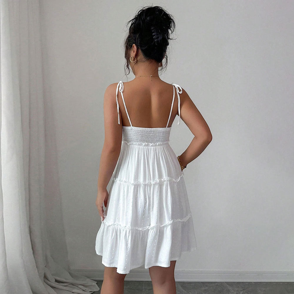 French women's summer new dress european and american cross-border  short skirt cake skirt elegant tie-up suspender skirt