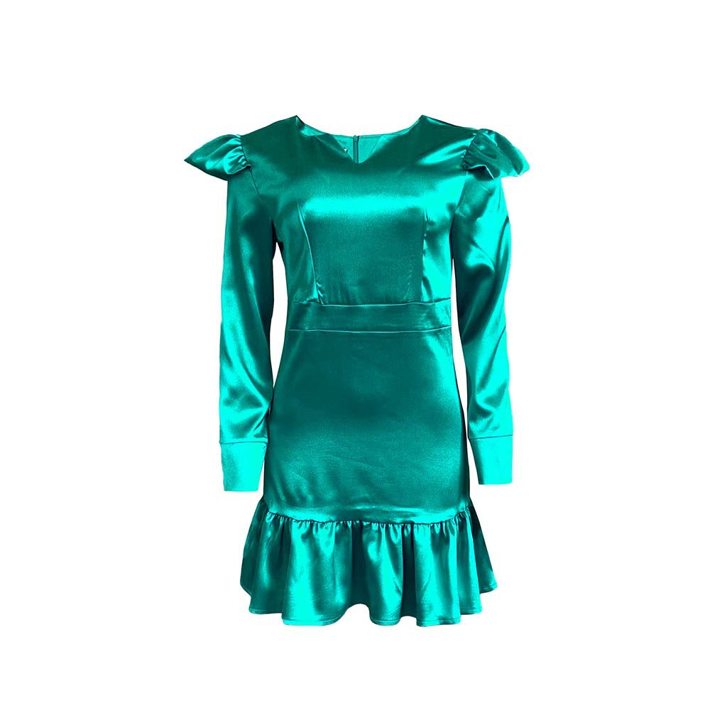 D3074   fall/winter new european and american plus size women's ruffle hem bodycon african cross-border dress