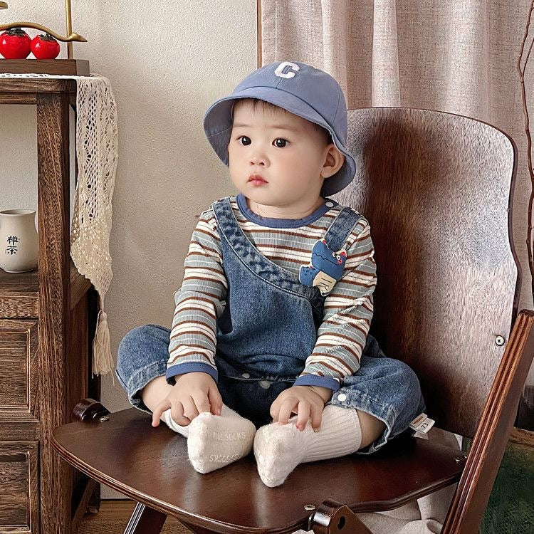 Autumn baby suspender suit jumpsuit new arrival baby denim one-year-old overalls two-piece set outing suspender set