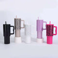 leopard print 40oz stainless steel thermos cup large capacity with handle vacuum straw cup outdoor car cup