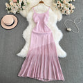 High-end see-through pink patchwork dress for women, new summer style, sweet and spicy girl, knitted camisole, beach-ready mermaid maxi dress