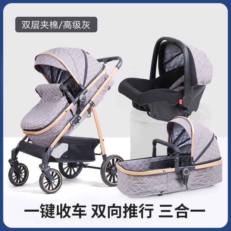 Inlair baby stroller - lightweight, foldable, reclining, high-view, sleeper, blue, reversible, newborn baby pram