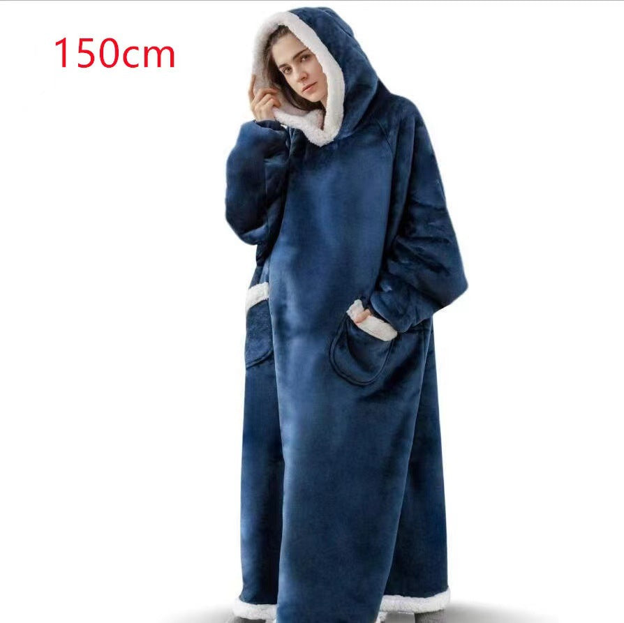 Pullover fleece thickenedlong pajamas heattech tv blanket outdoor cold-proof nightgown couple outfit sweatshirt fleece heattech