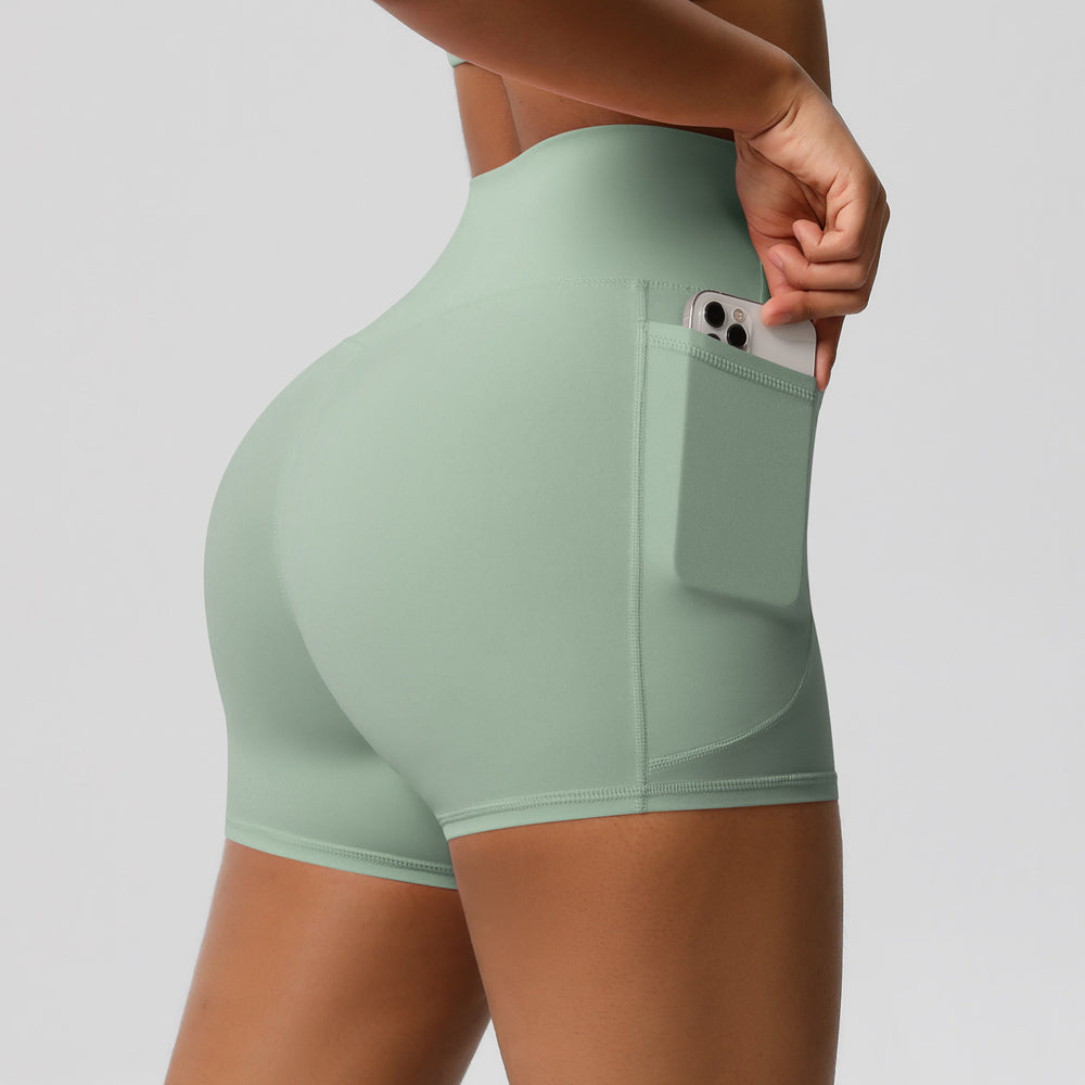 Naked feel high waist yoga shorts quick-drying breathable tight flap pocket pants outdoor cycling sports fitness pants processing personalized