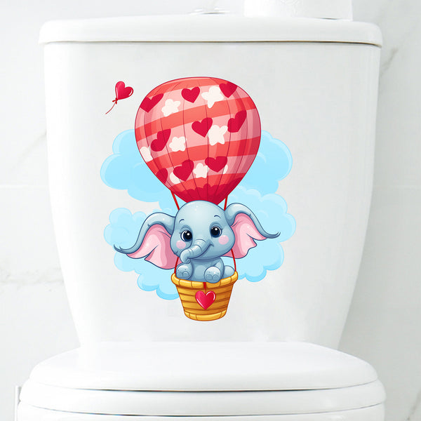 Cross-border   hot air balloon elephant blue sticker toilet sticker decorative toilet toilet wall sticker