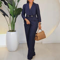 D3357 cross-border fashion:  spring new women's sexy blazer collar long sleeve slim-fit wide leg jumpsuit