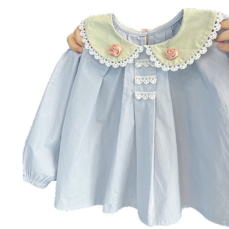 Girls' spring/autumn new arrival blouse - fresh floral print, turn-down collar, baby shirt, stylish and versatile long-sleeve top for girls